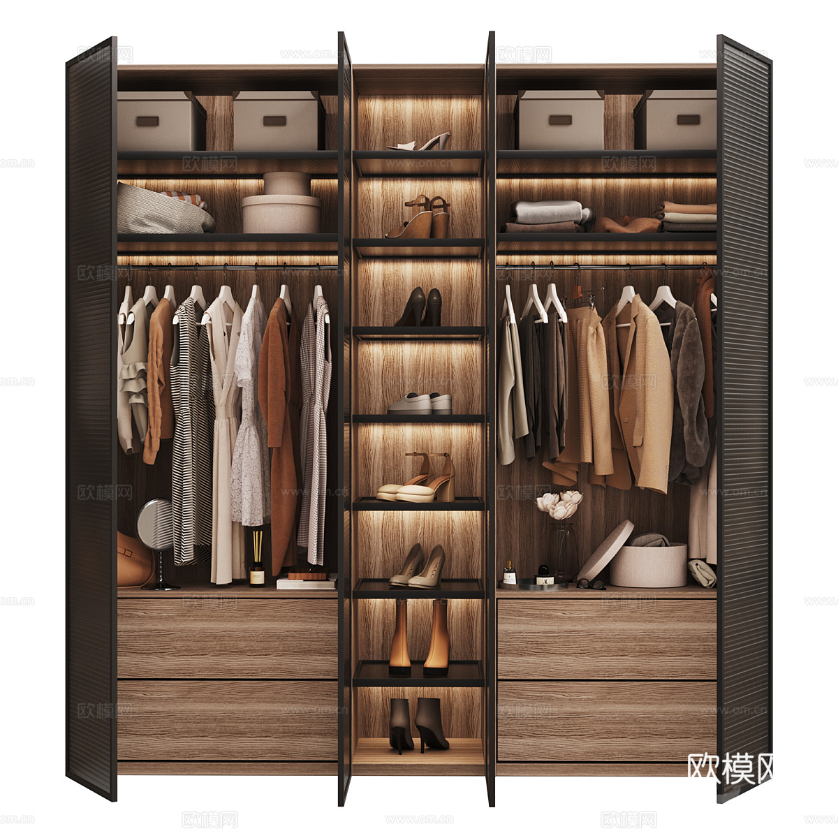 现代意式极简开门衣柜3d模型下载（渲染图1）
