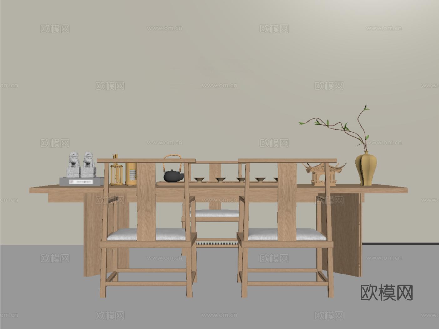 现代茶室 茶桌椅组合su模型
