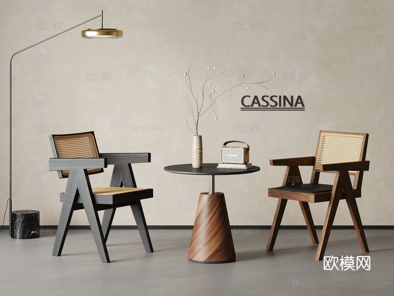 侘寂中古风cassina 藤编单椅 餐椅 休闲椅 休闲桌椅su模型su模型