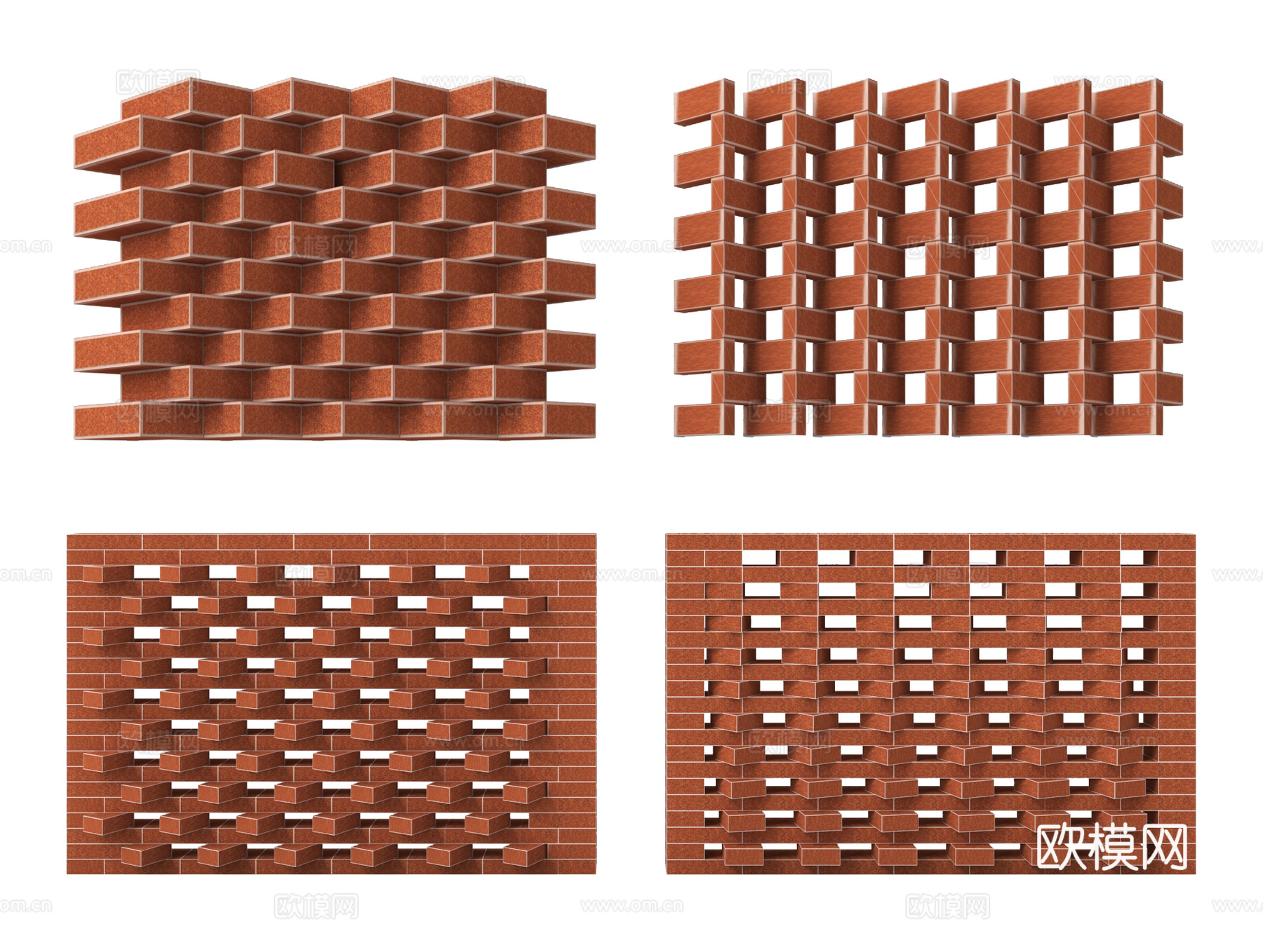 现代红砖隔断 镂空红砖墙 镂空砖墙隔断 墙砖3d模型下载