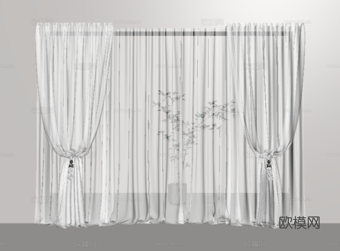 现代窗帘 纱帘 褶帘su模型