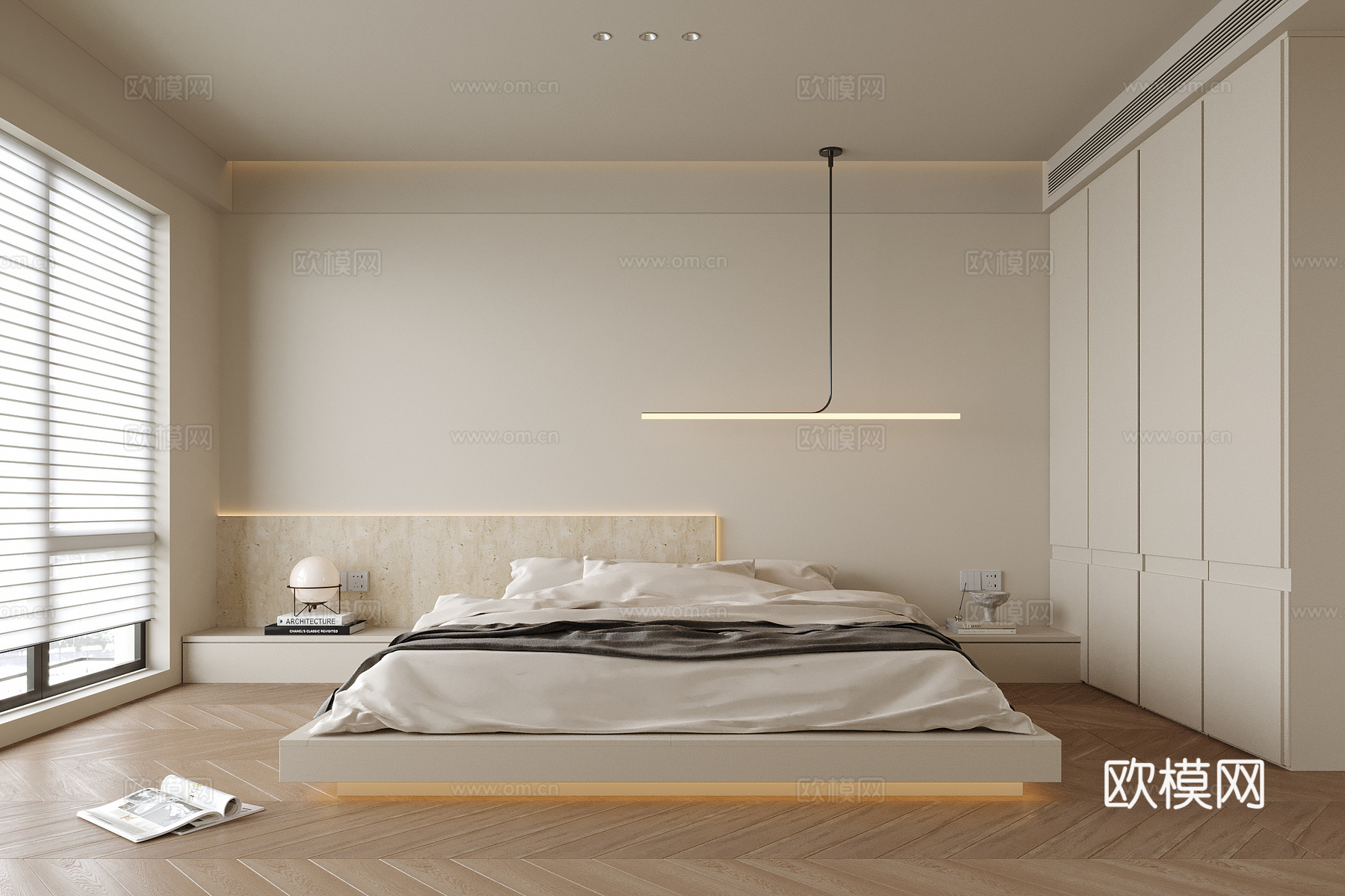 现代极简卧室 双人床3d模型下载（渲染图1）