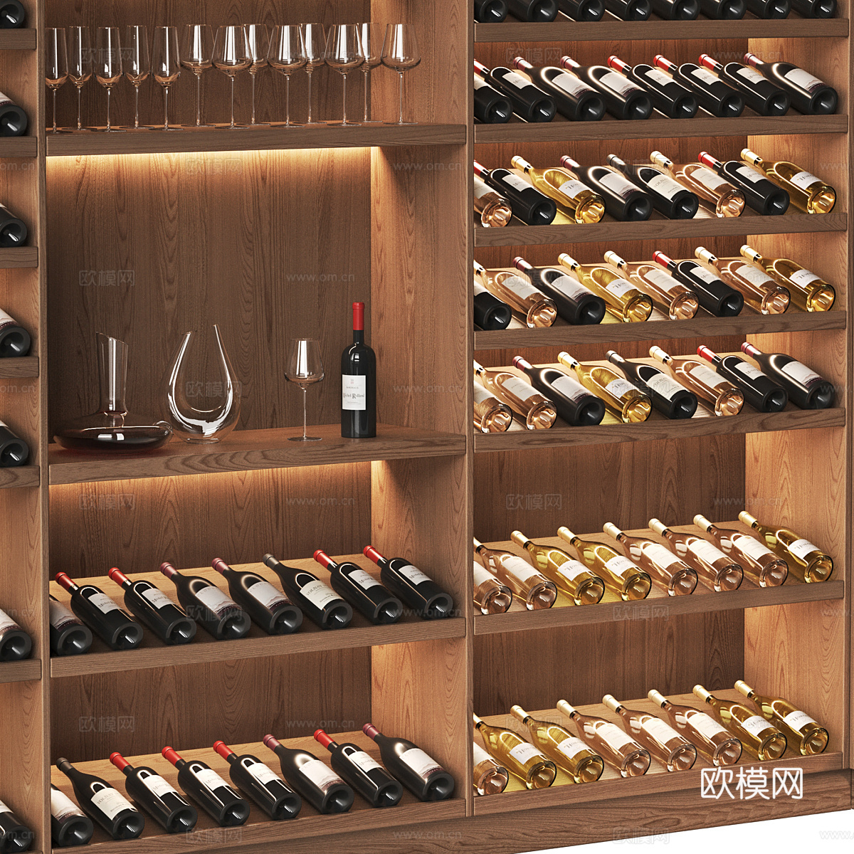 现代餐厅和葡萄酒商店酒柜搁架3d模型下载（渲染图2）