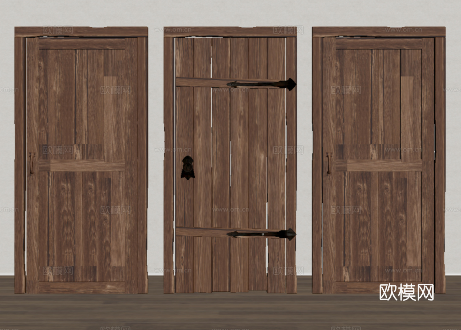 中式木门 老门板su模型