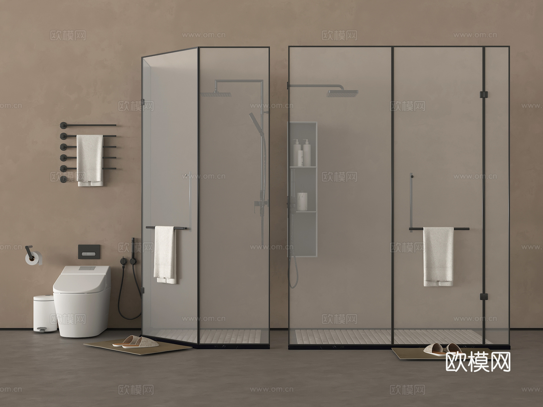 现代淋浴房 花洒 淋浴间 马桶 卫浴小件3d模型下载