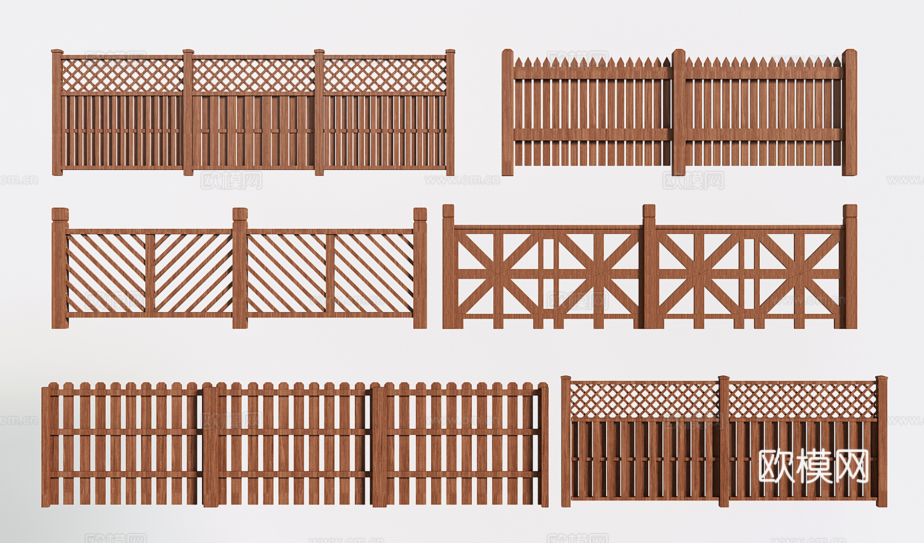 现代防腐木围栏 庭院围墙护栏 篱笆木栅栏 木栏杆su模型