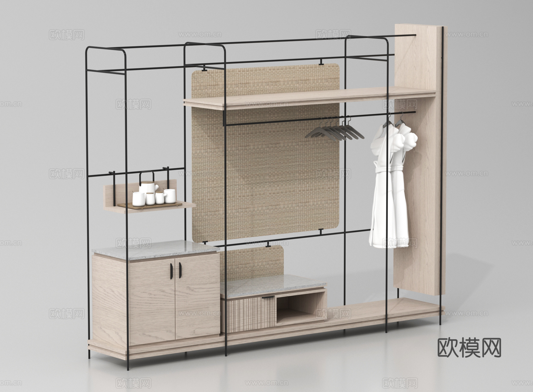 现代酒店衣柜 衣架 茶水柜 成品衣柜su模型