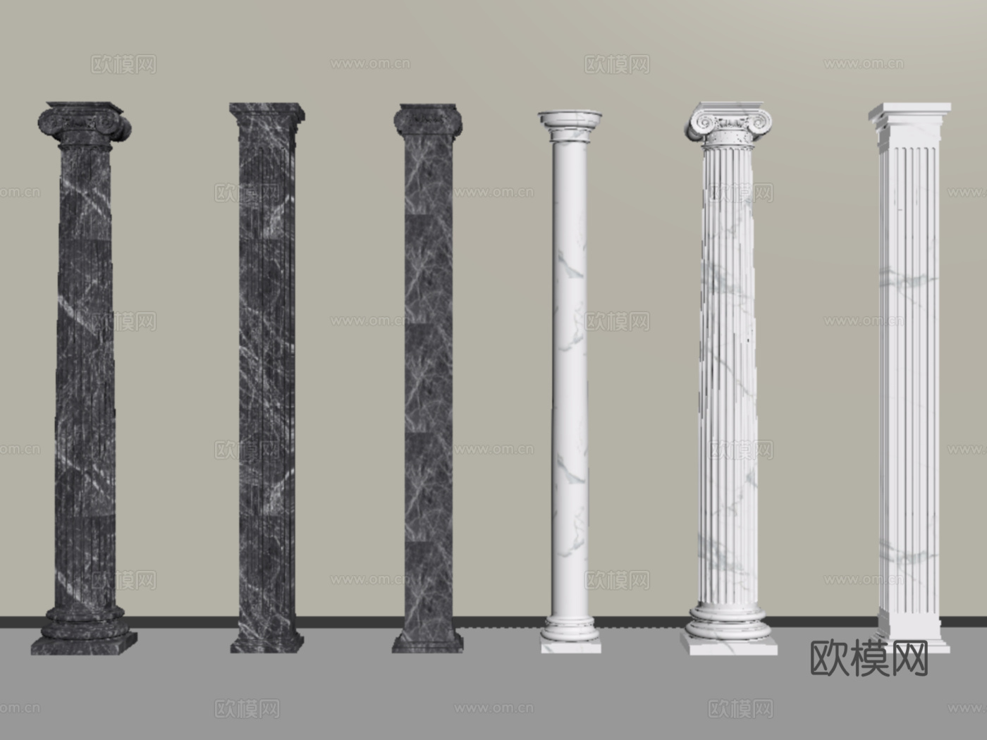 新中式柱子 罗马柱 石膏柱 雕花柱su模型