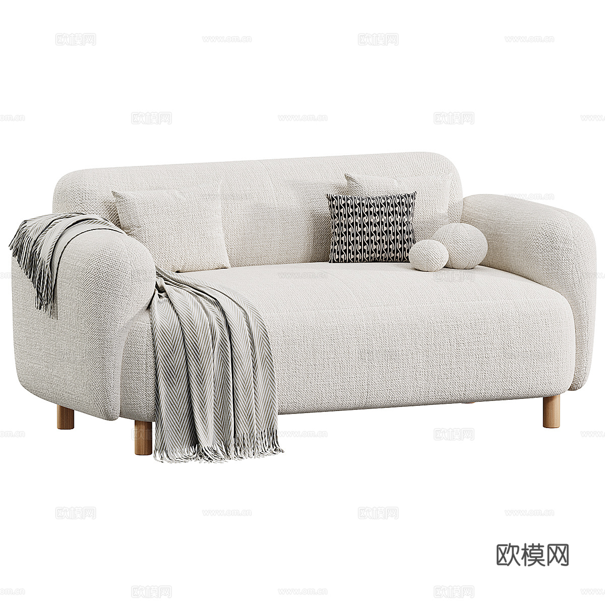 现代北欧双人布艺休闲沙发3d模型下载（渲染图3）