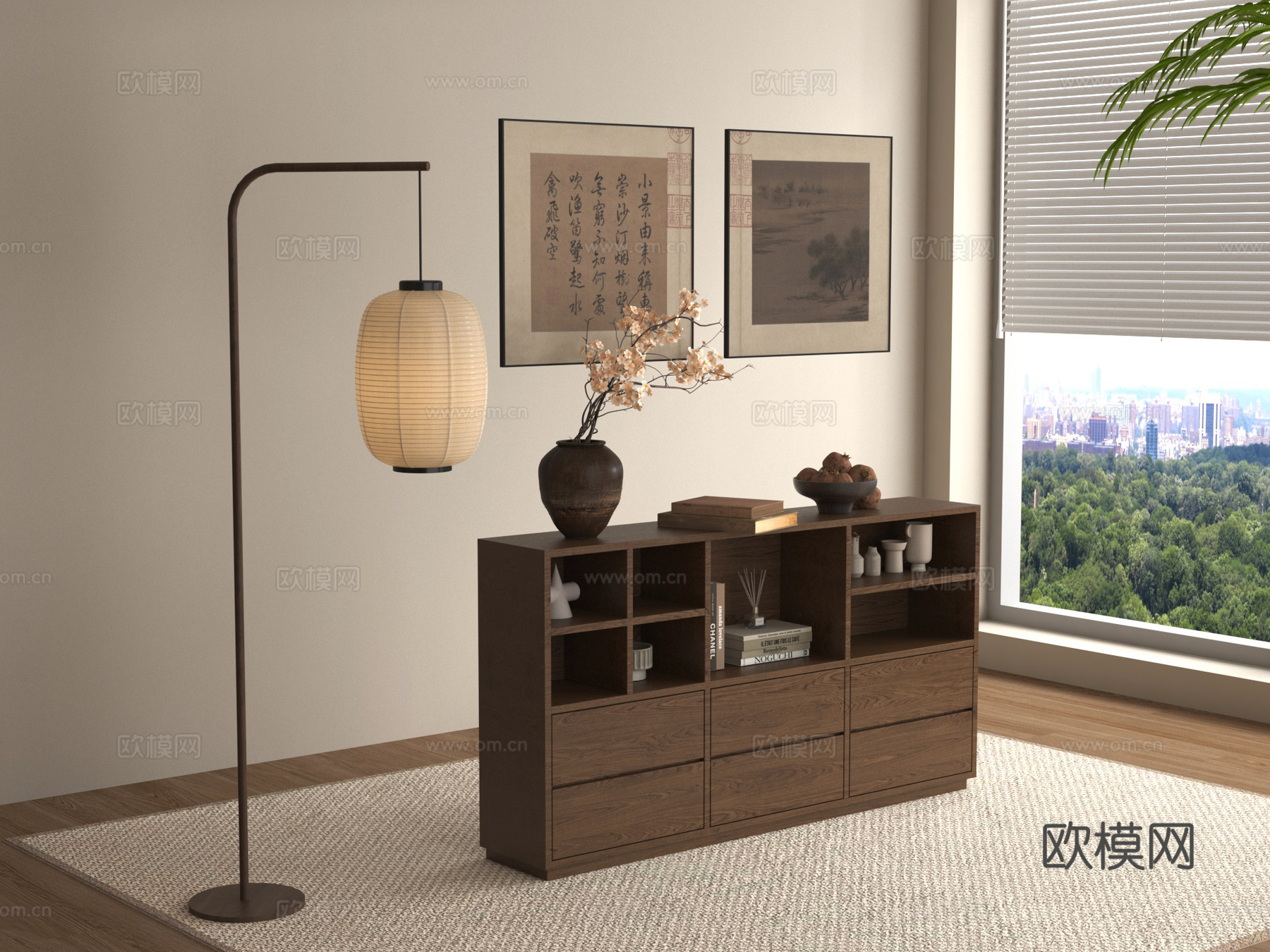 中式餐边柜 矮柜 装饰柜 斗柜 落地灯 挂画 摆件3d模型下载