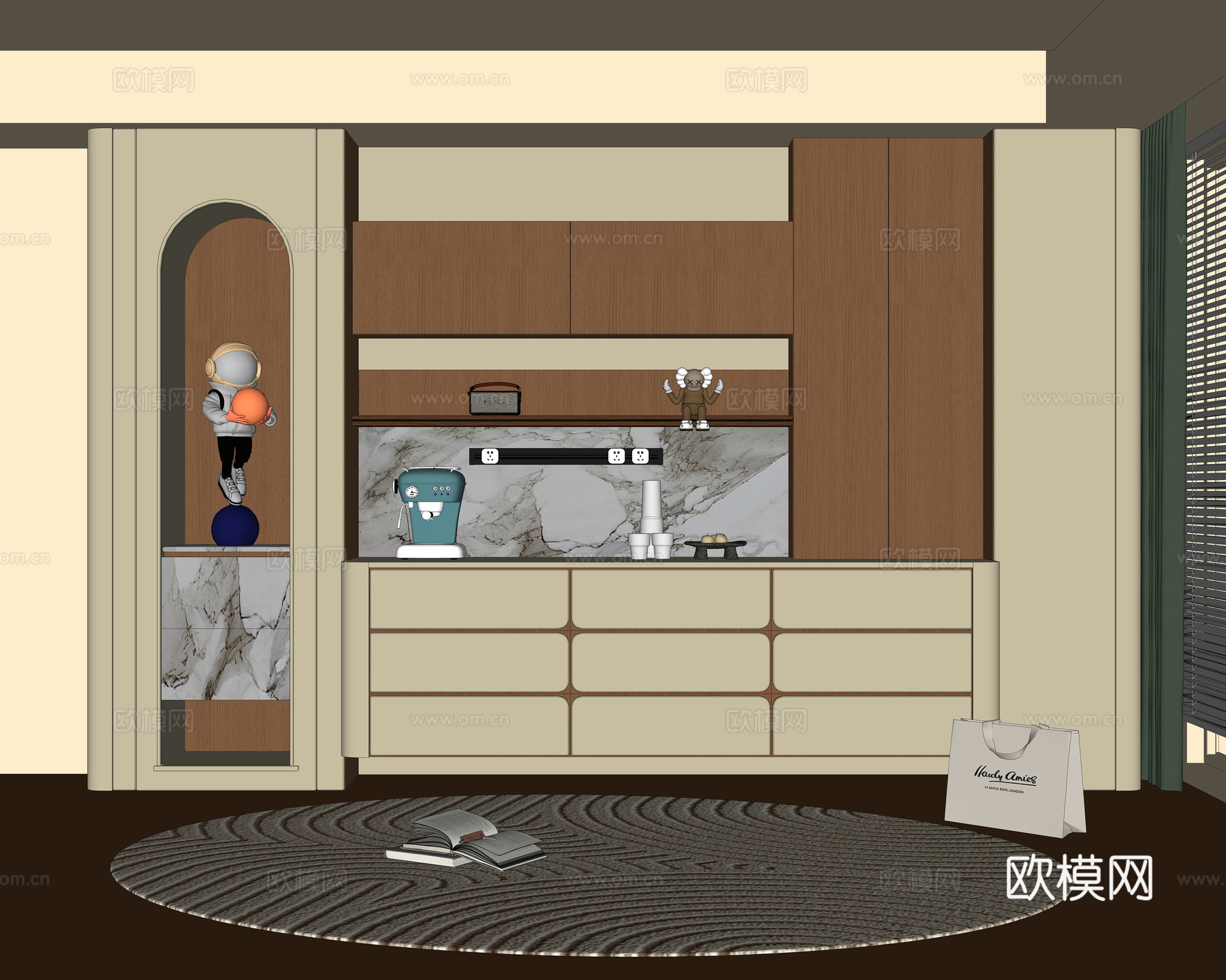 现代奶油风边柜 装饰摆件su模型