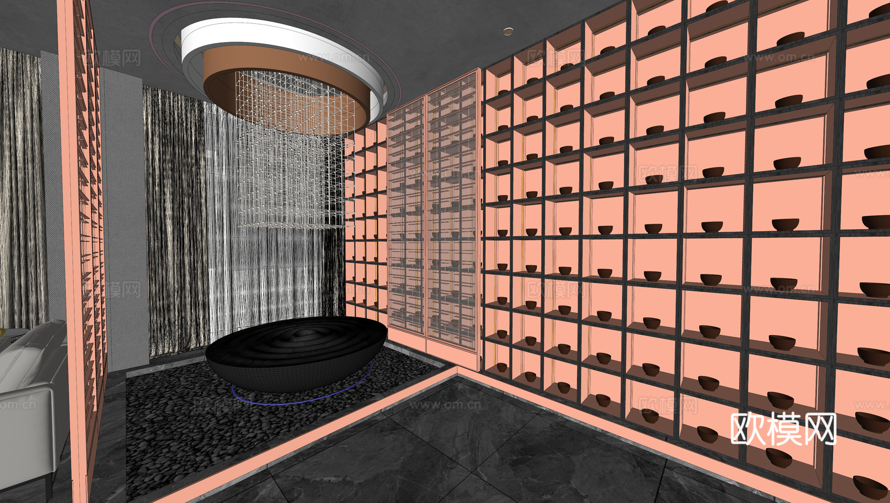 装饰雕塑异形吊灯 水滴水晶灯 茶壶茶贵装饰柜 金属玻璃隔断su模型