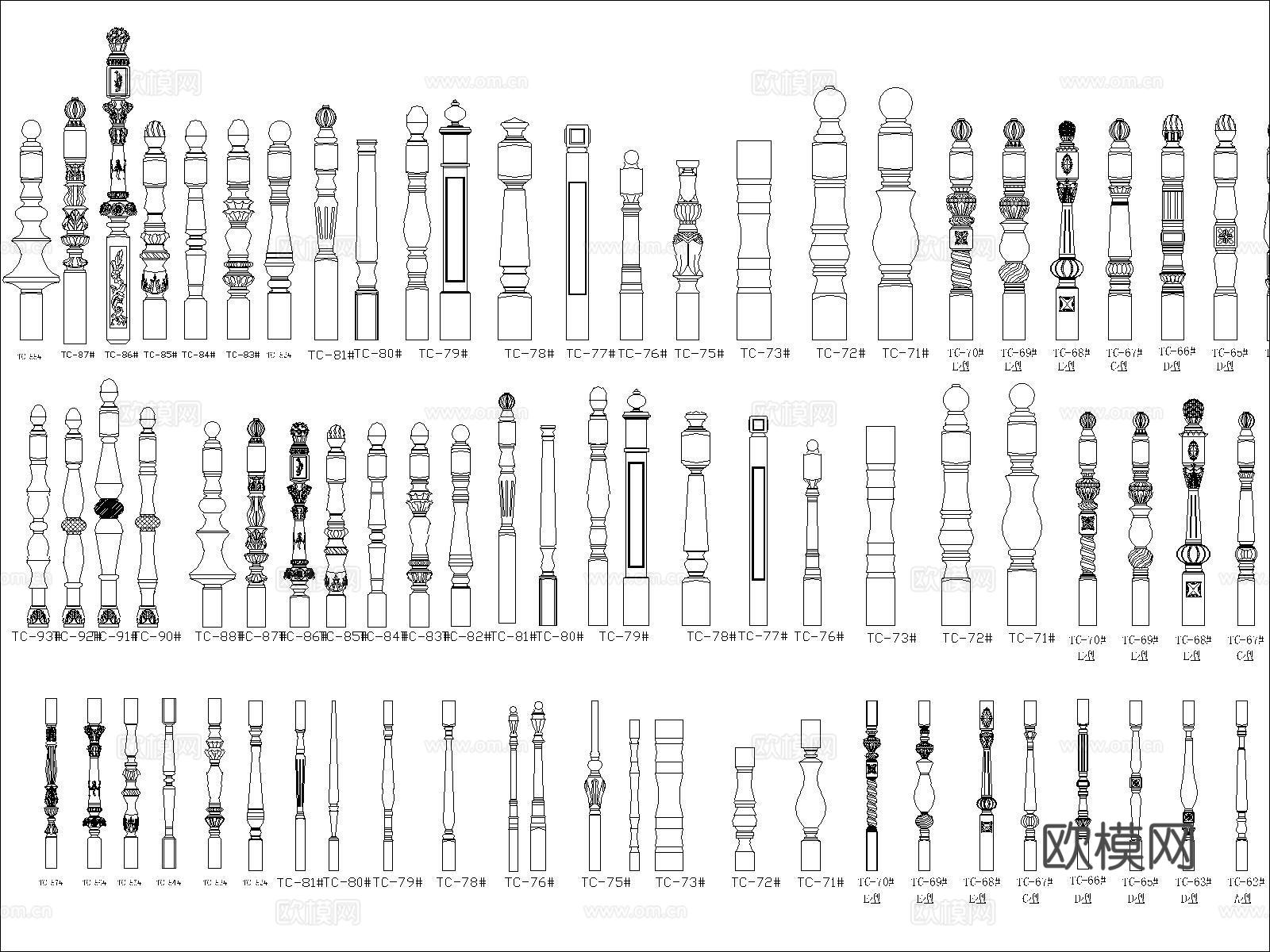铁艺扶手栏杆旺柱cad施工图