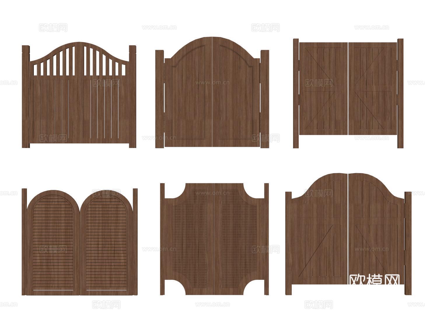美式庭院门 花园木门 户外篱笆门 防腐木栅栏门 木围栏别墅门su模型