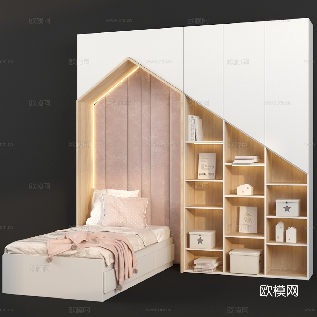 儿童定制家具 单人床3d模型下载