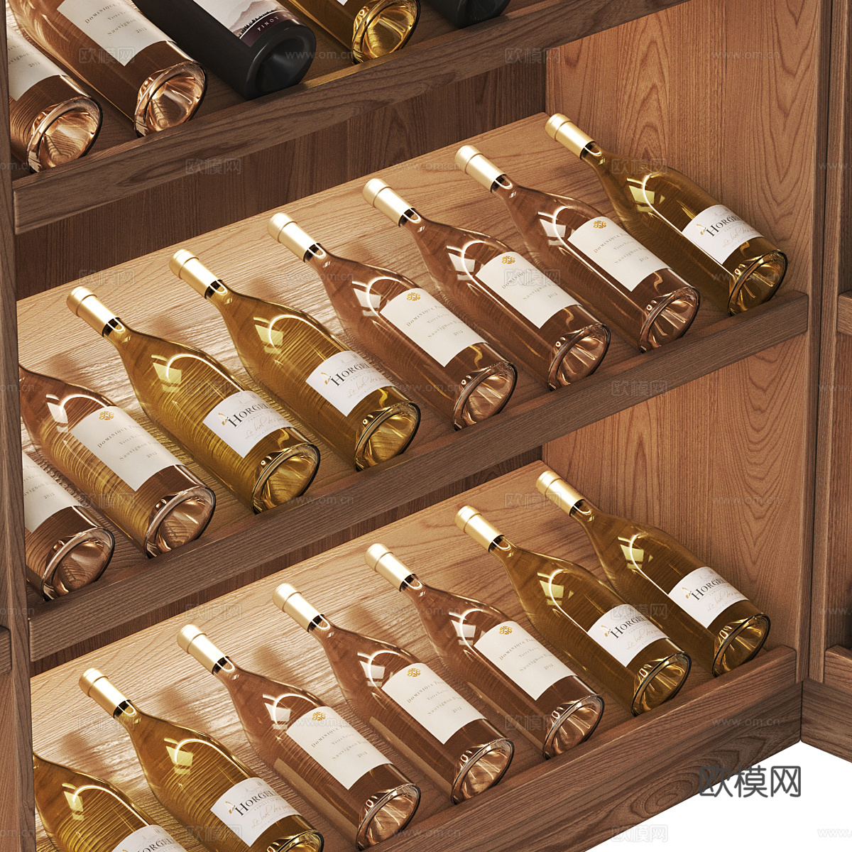 现代餐厅和葡萄酒商店酒柜搁架3d模型下载（渲染图4）