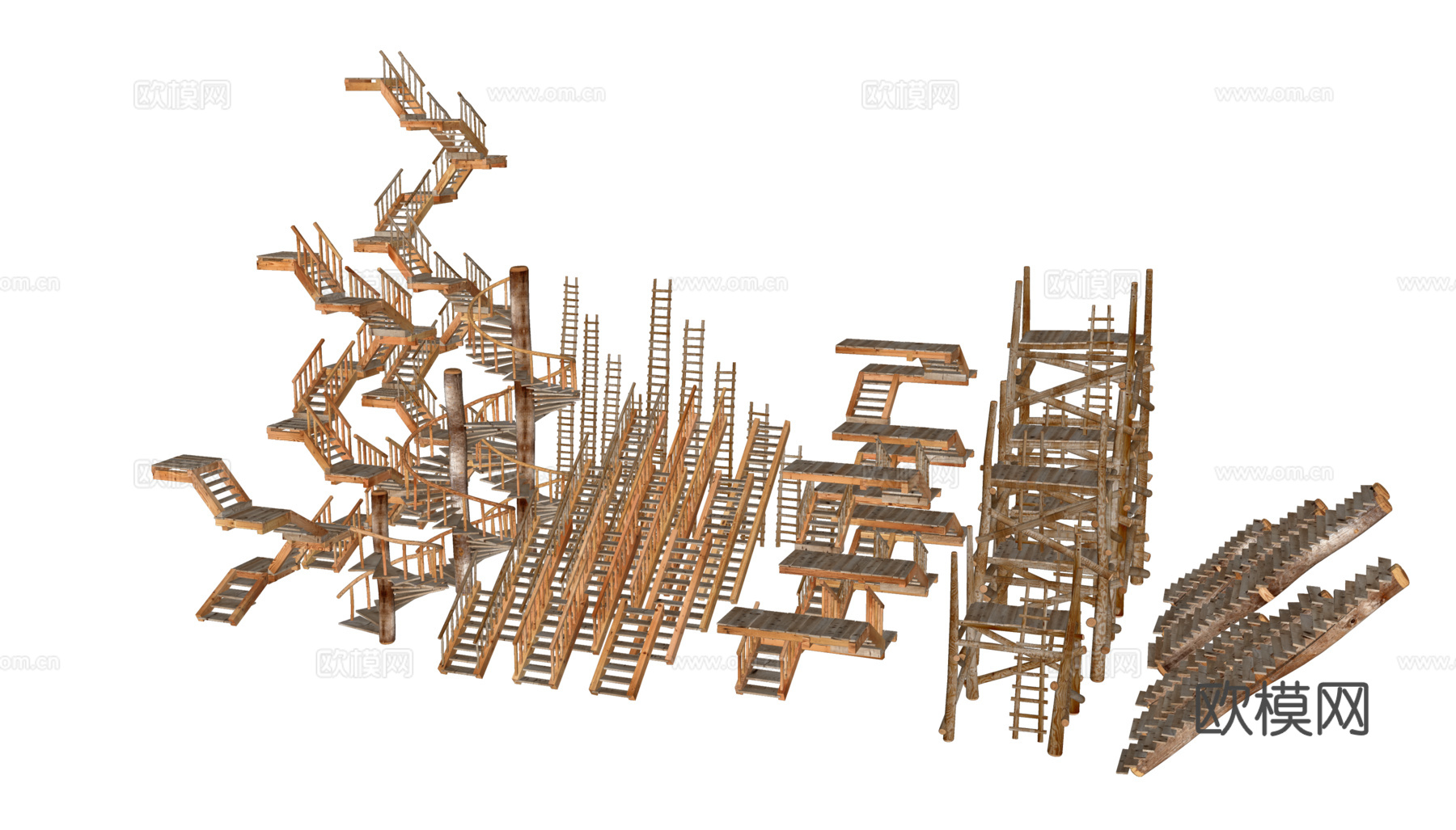 复古楼梯 旋转楼梯 木梯 直梯3d模型下载（渲染图4）