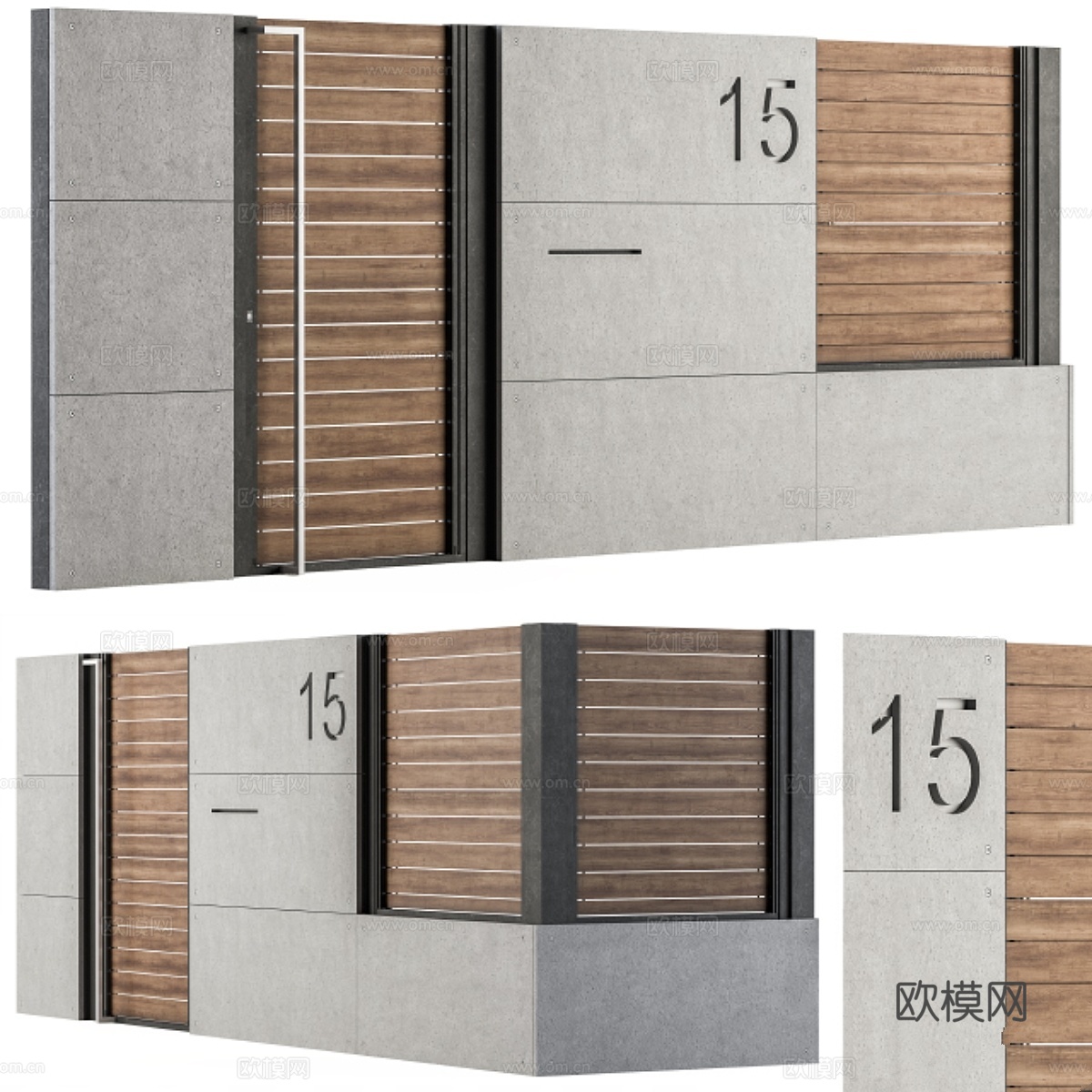 混凝土与木质围栏套装 023d模型下载