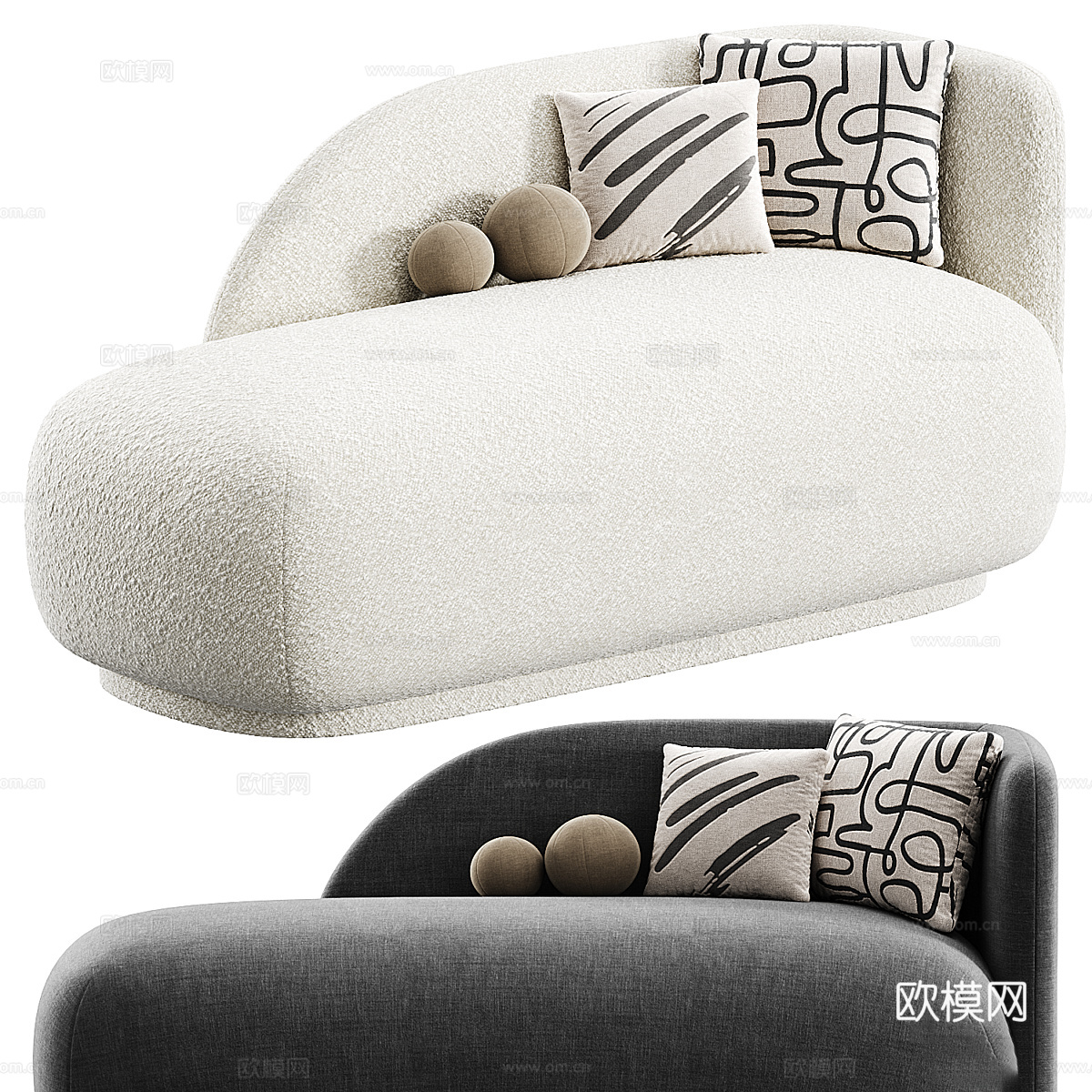 现代奶油风 Bloom 贵妃椅3d模型下载（渲染图1）