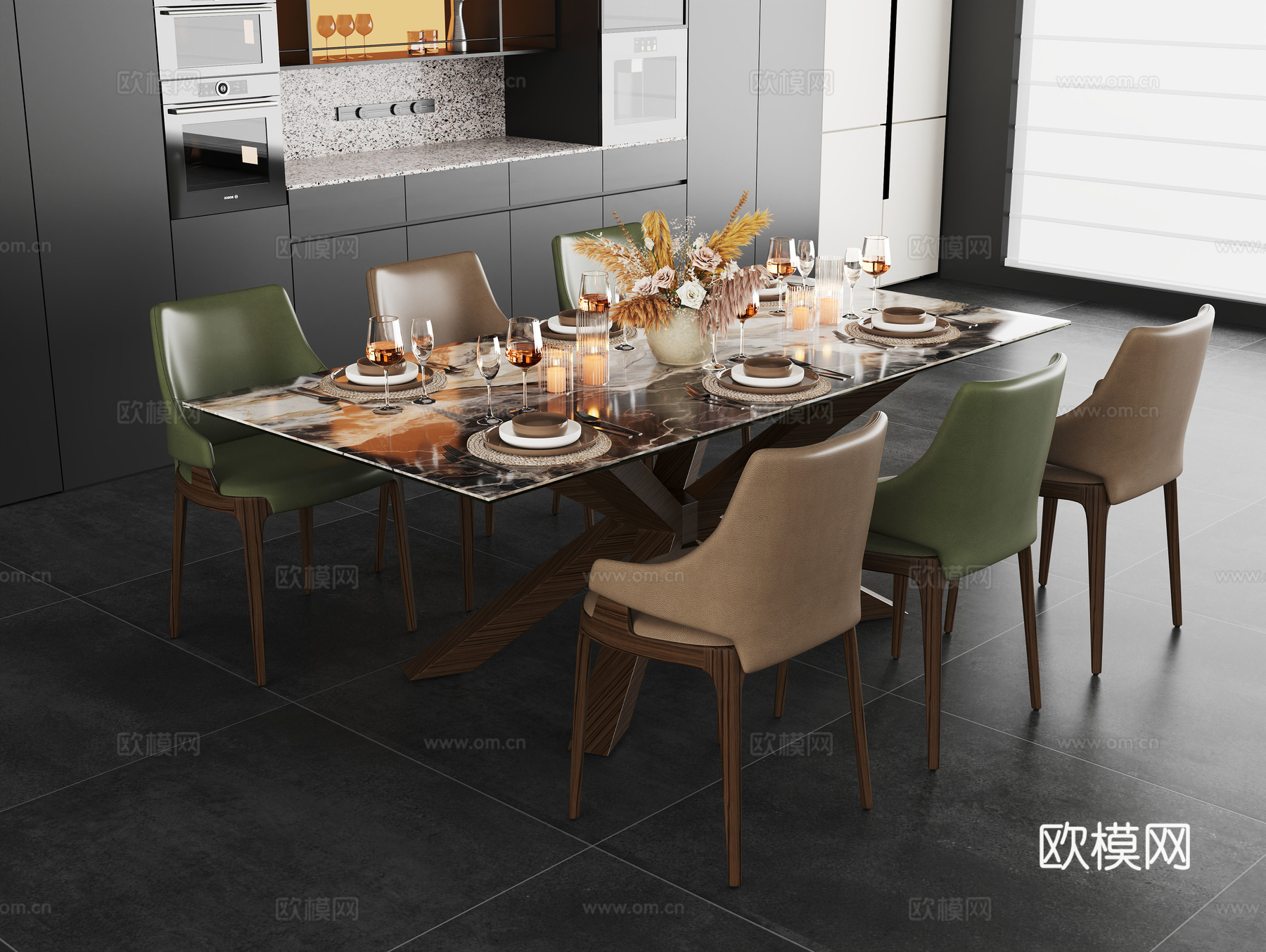 现代餐桌椅组合3d模型下载