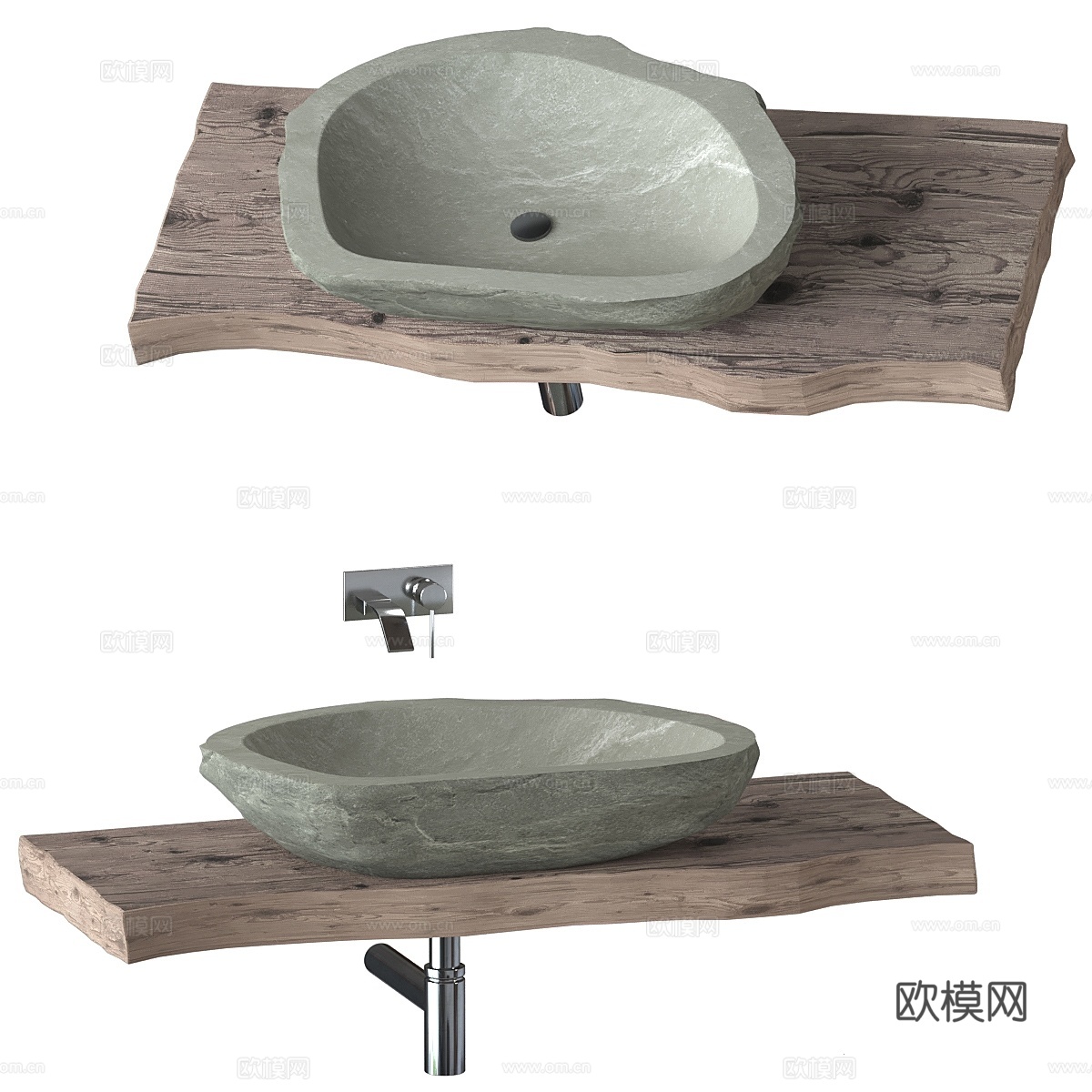 带石板台面的石质洗手盆3d模型下载