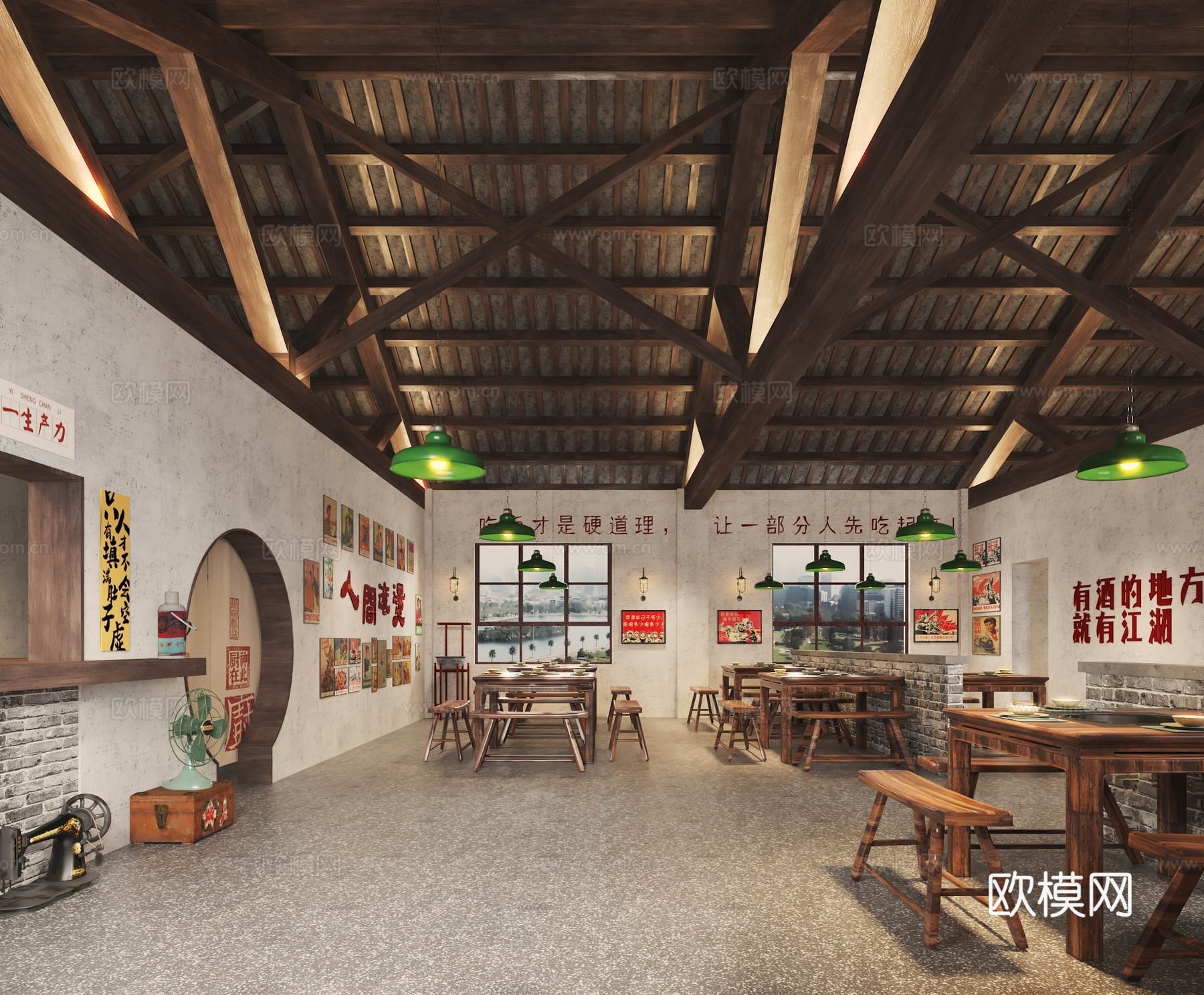 工业风复古火锅店3d模型下载（渲染图2）