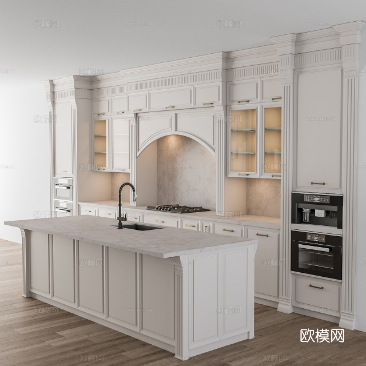 厨房新古典白 - 套装473d模型下载
