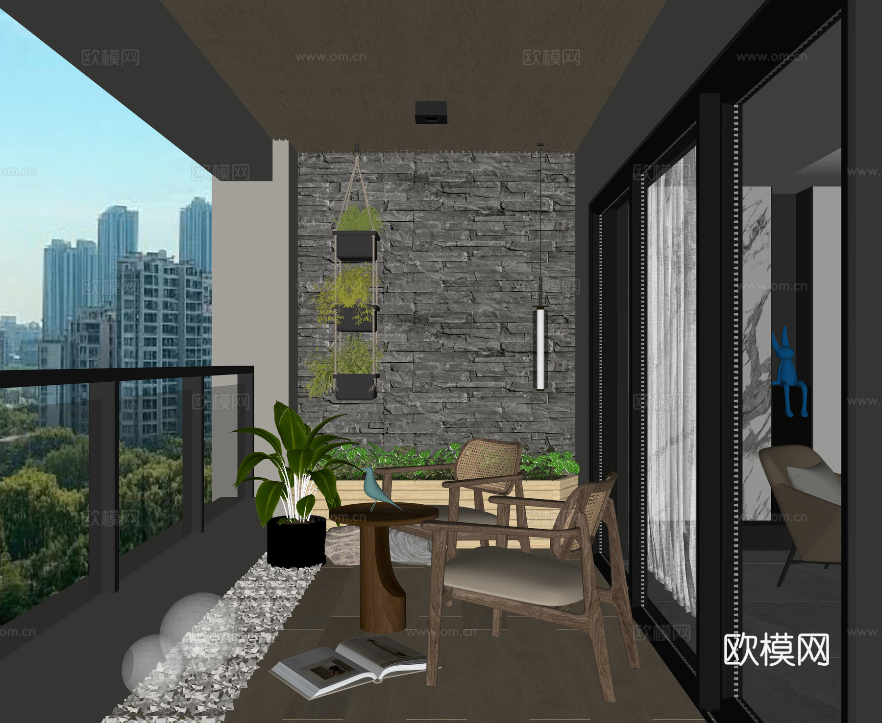 现代阳台花园su模型
