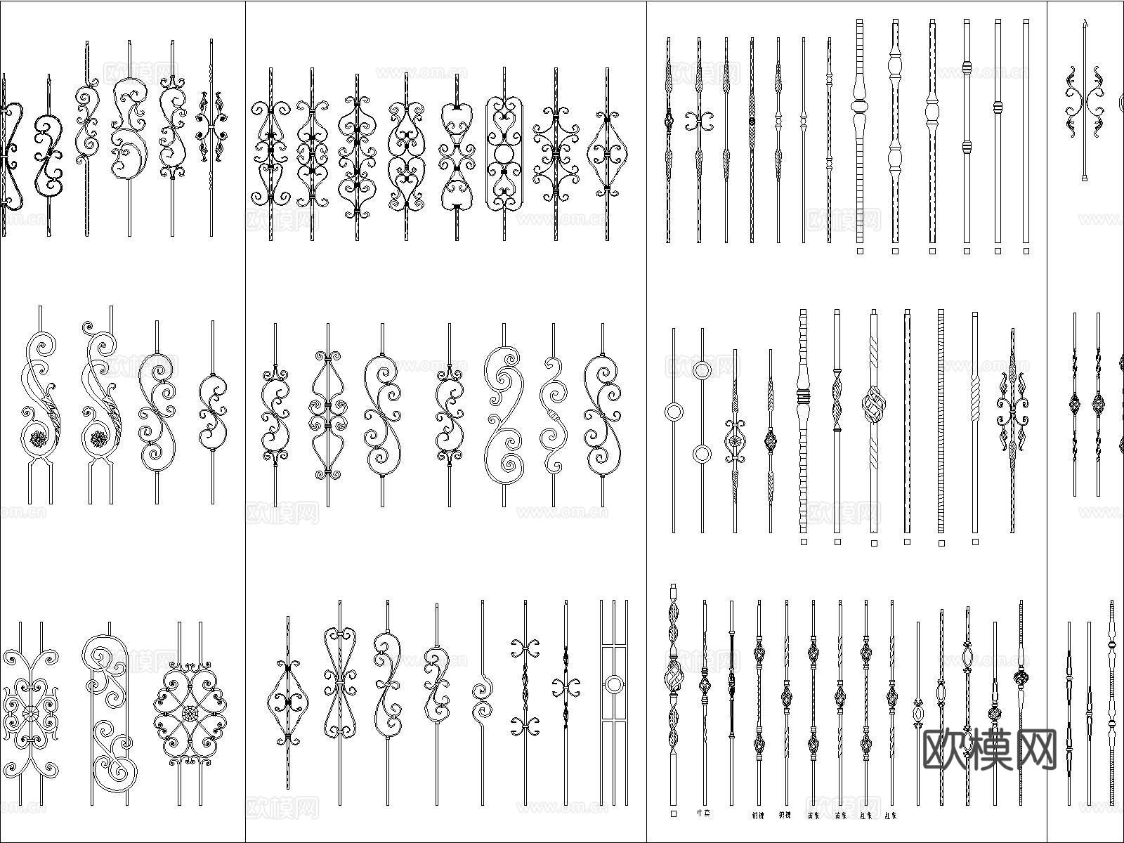 铁艺扶手栏杆旺柱cad施工图