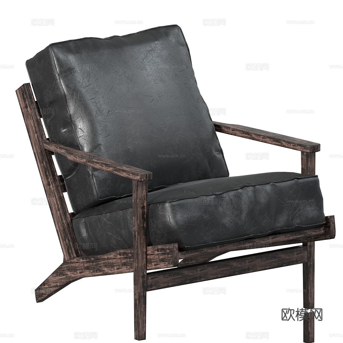 木架皮革扶手椅3d模型下载