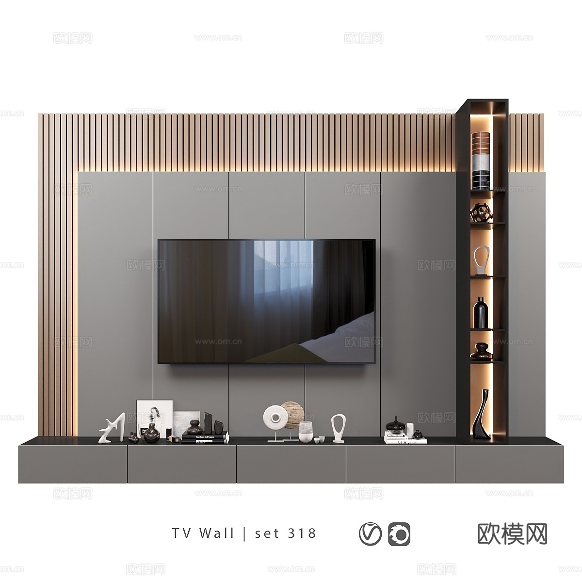 电视墙套装3183d模型下载