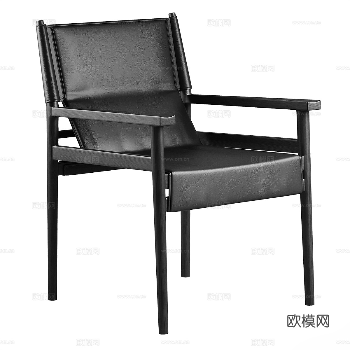 现代意式 Remy 皮革木质单椅3d模型下载（渲染图4）