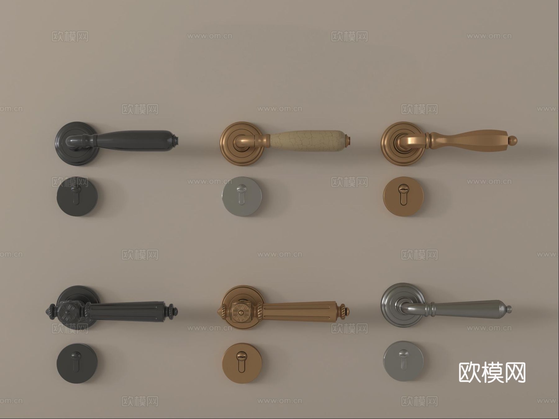 法式门把手 门锁 拉手 房门把手3d模型下载