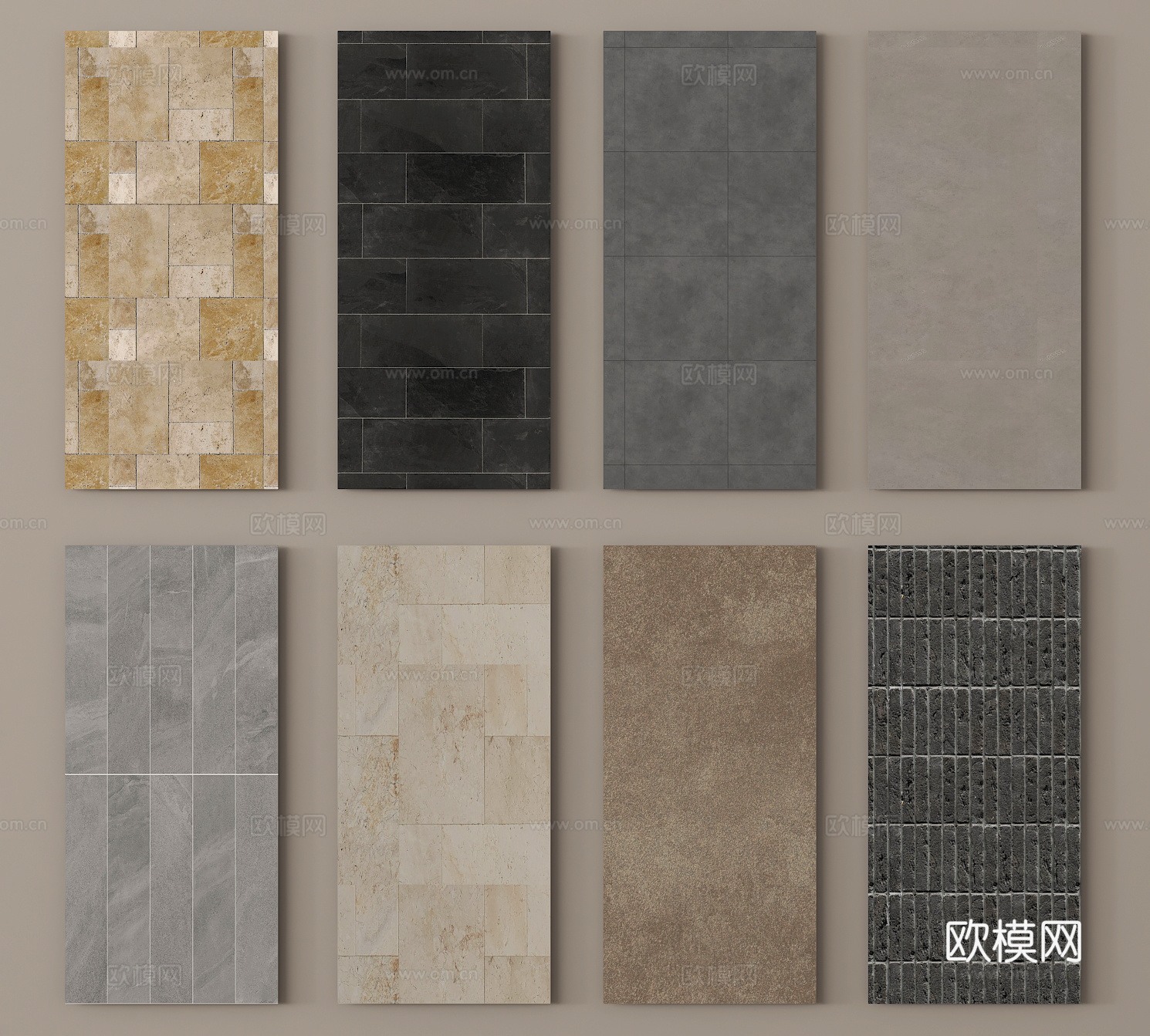 现代仿古砖 石材 岩石墙面su模型