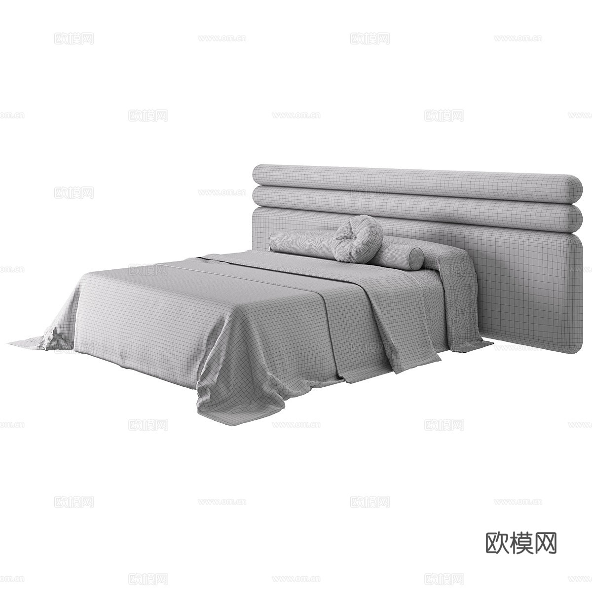 新中式侘寂 Sabbia 布艺双人床3d模型下载（渲染图4）