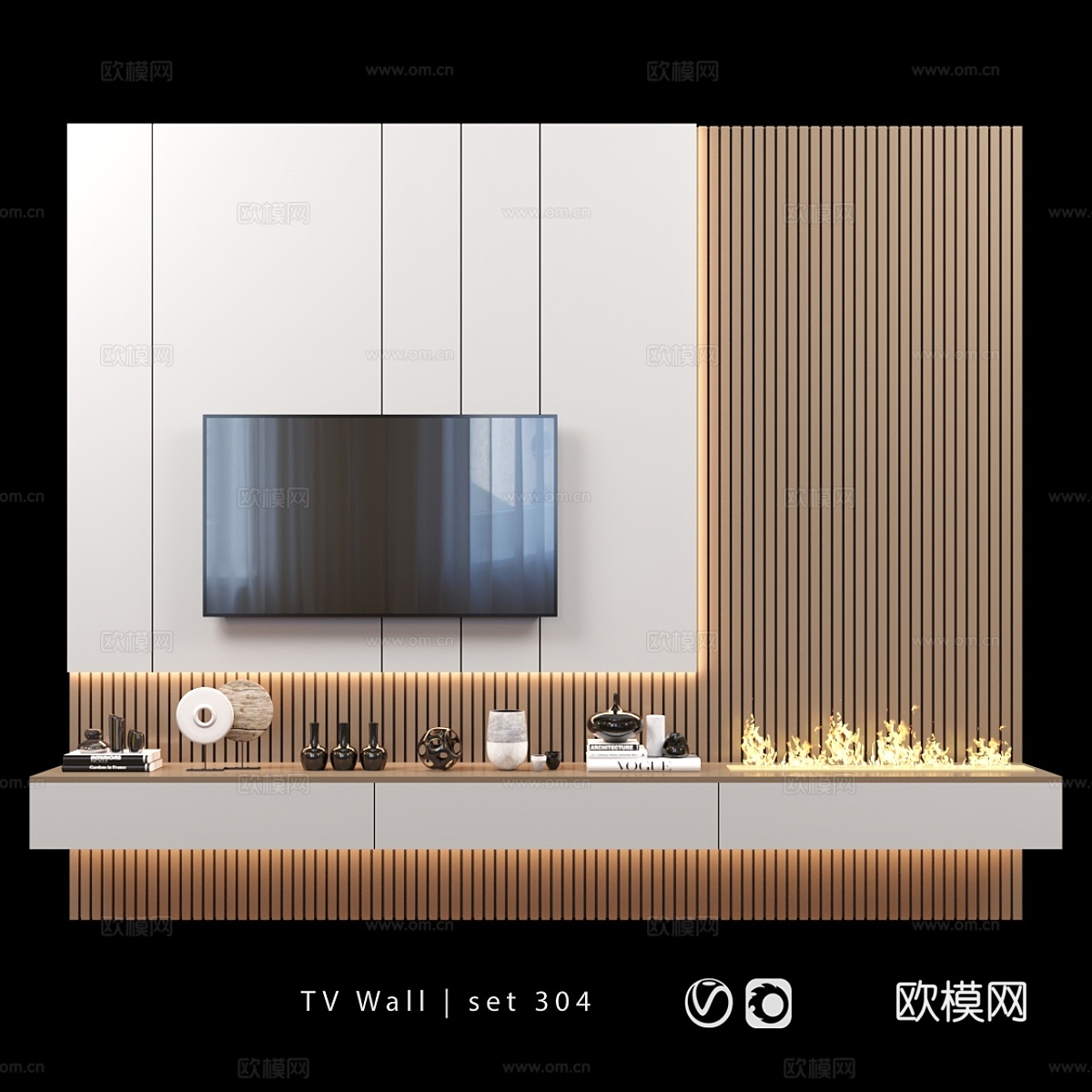 电视墙套装 整墙电视柜3d模型下载