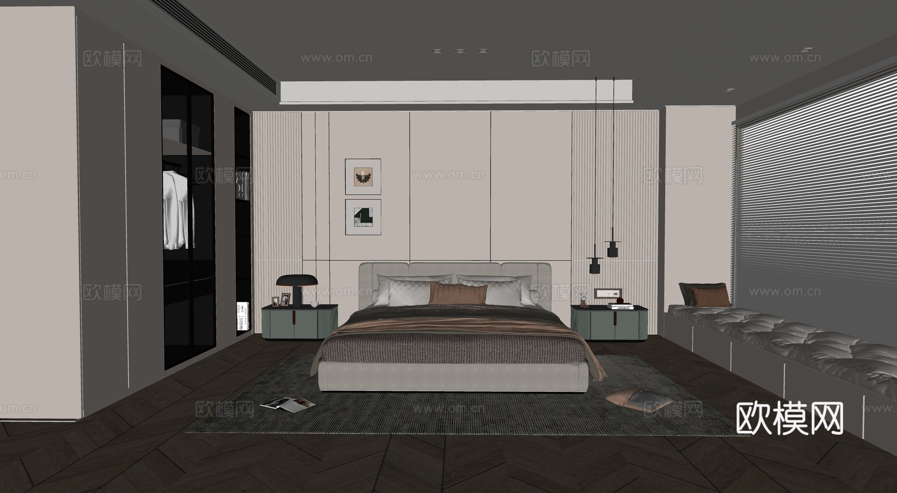 现代轻奢卧室su模型