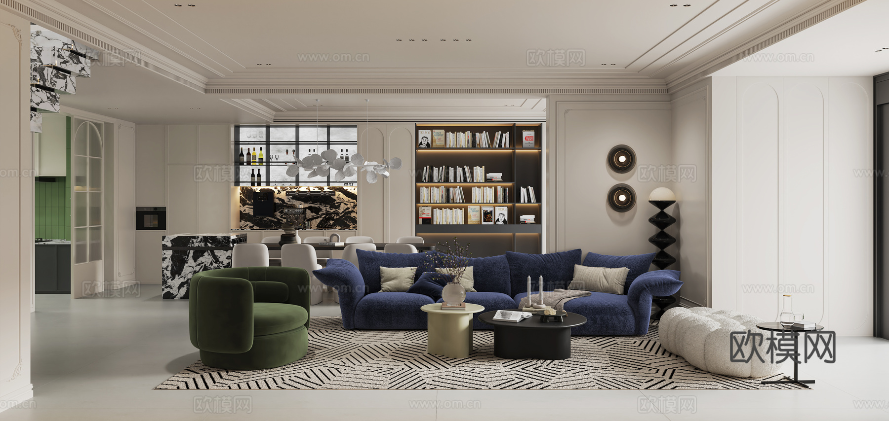 法式客餐厅3d模型下载（渲染图1）