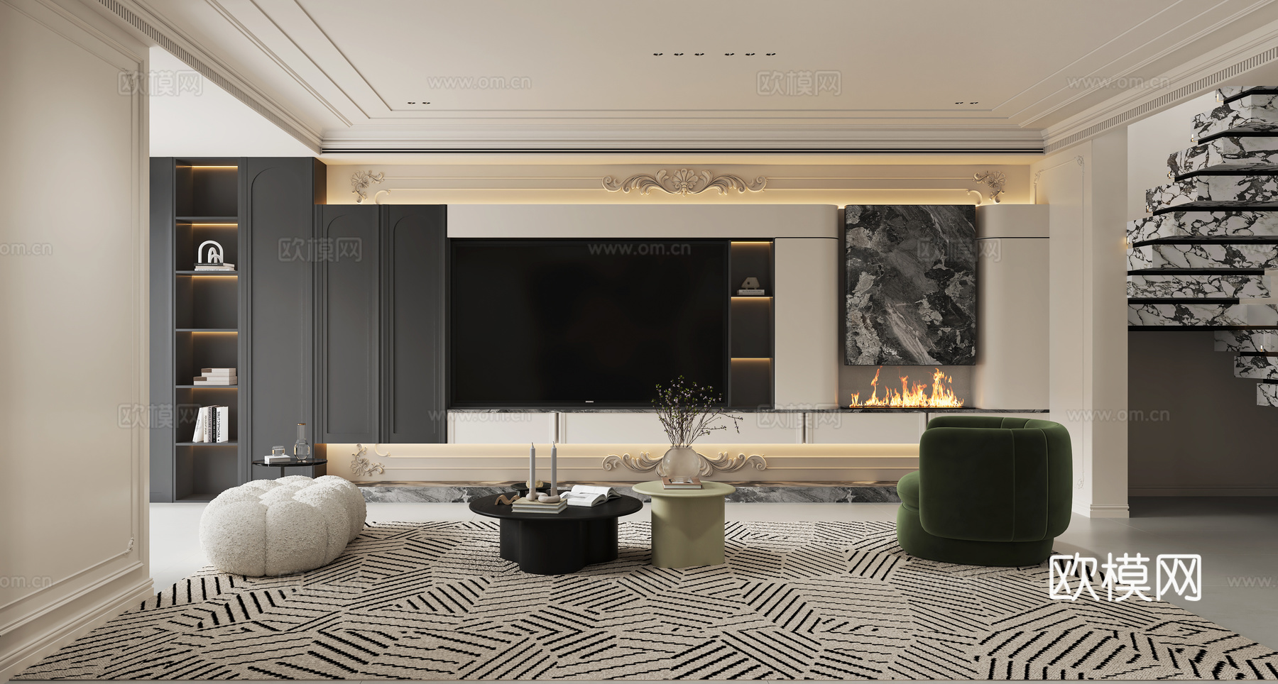 法式客餐厅3d模型下载（渲染图2）