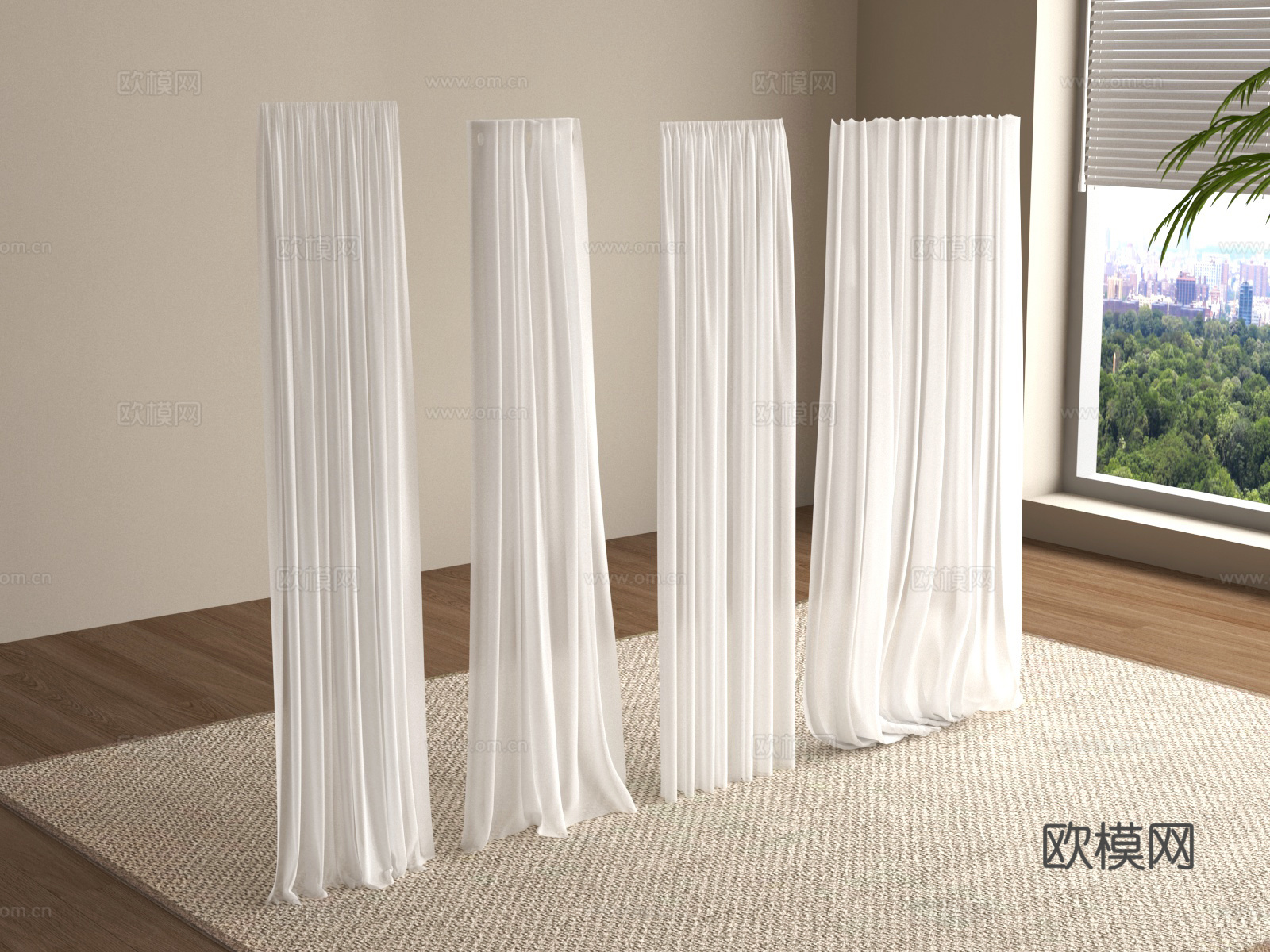 现代窗帘 纱帘 褶帘su模型