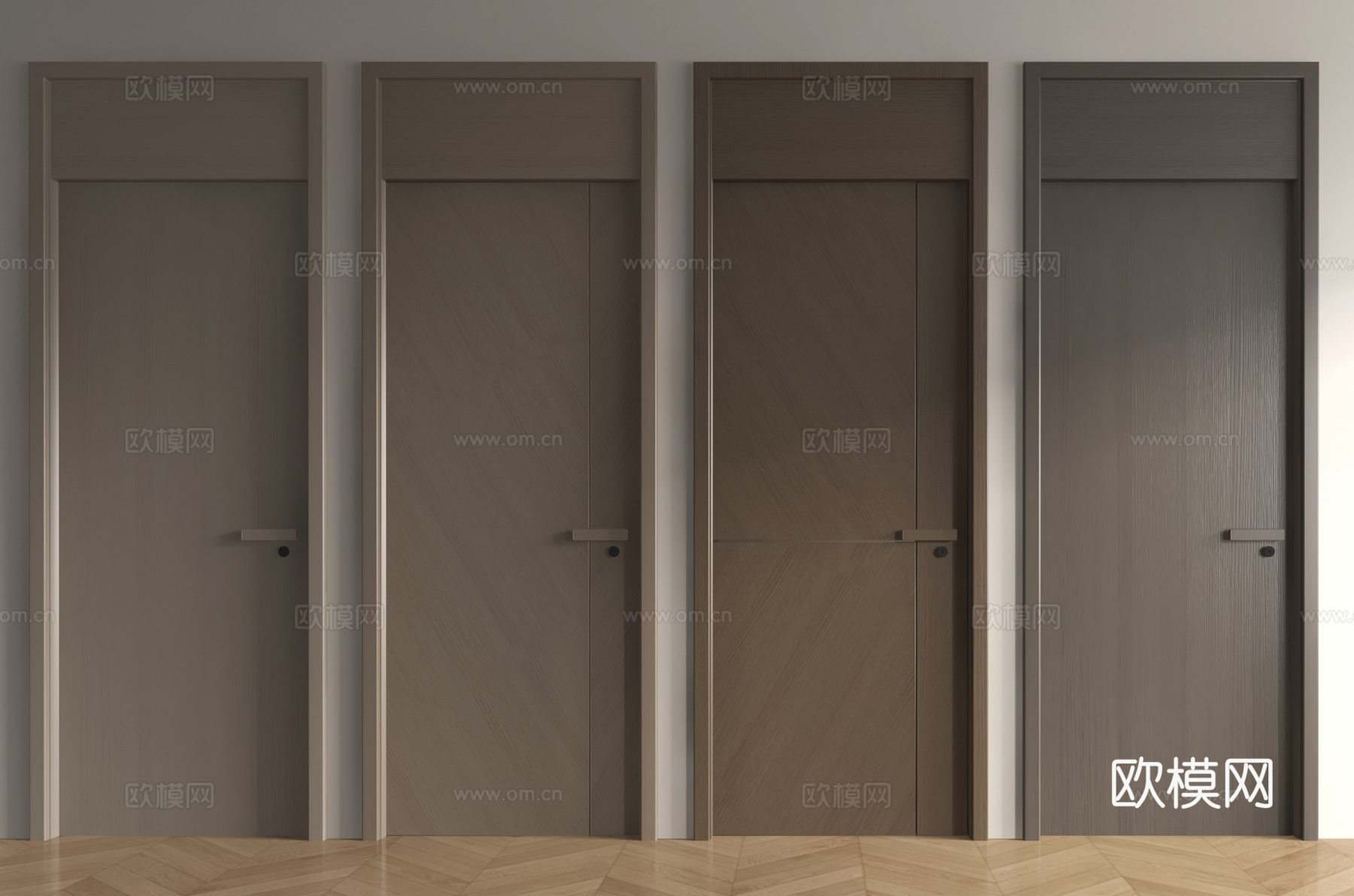 现代极简单开门 卧室门 实木门 平开门 通顶门3d模型下载