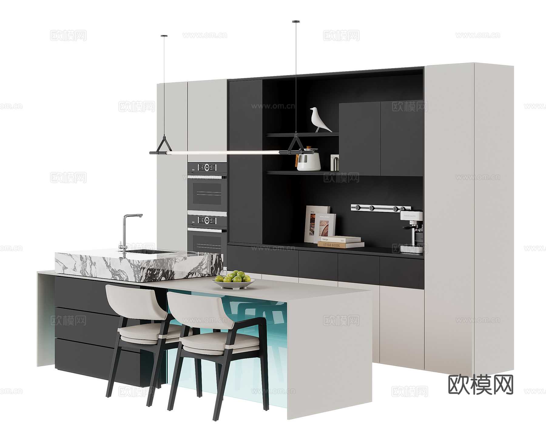 现代岛台餐桌3d模型下载