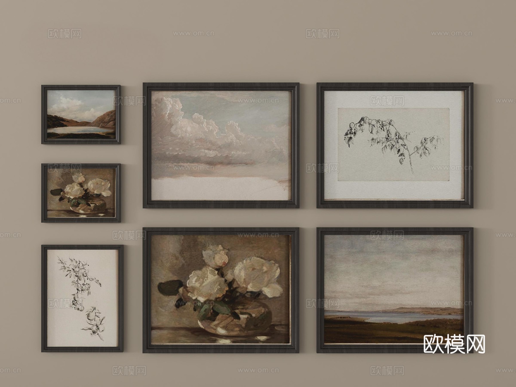 法式中古风挂画组合 装饰挂画su模型