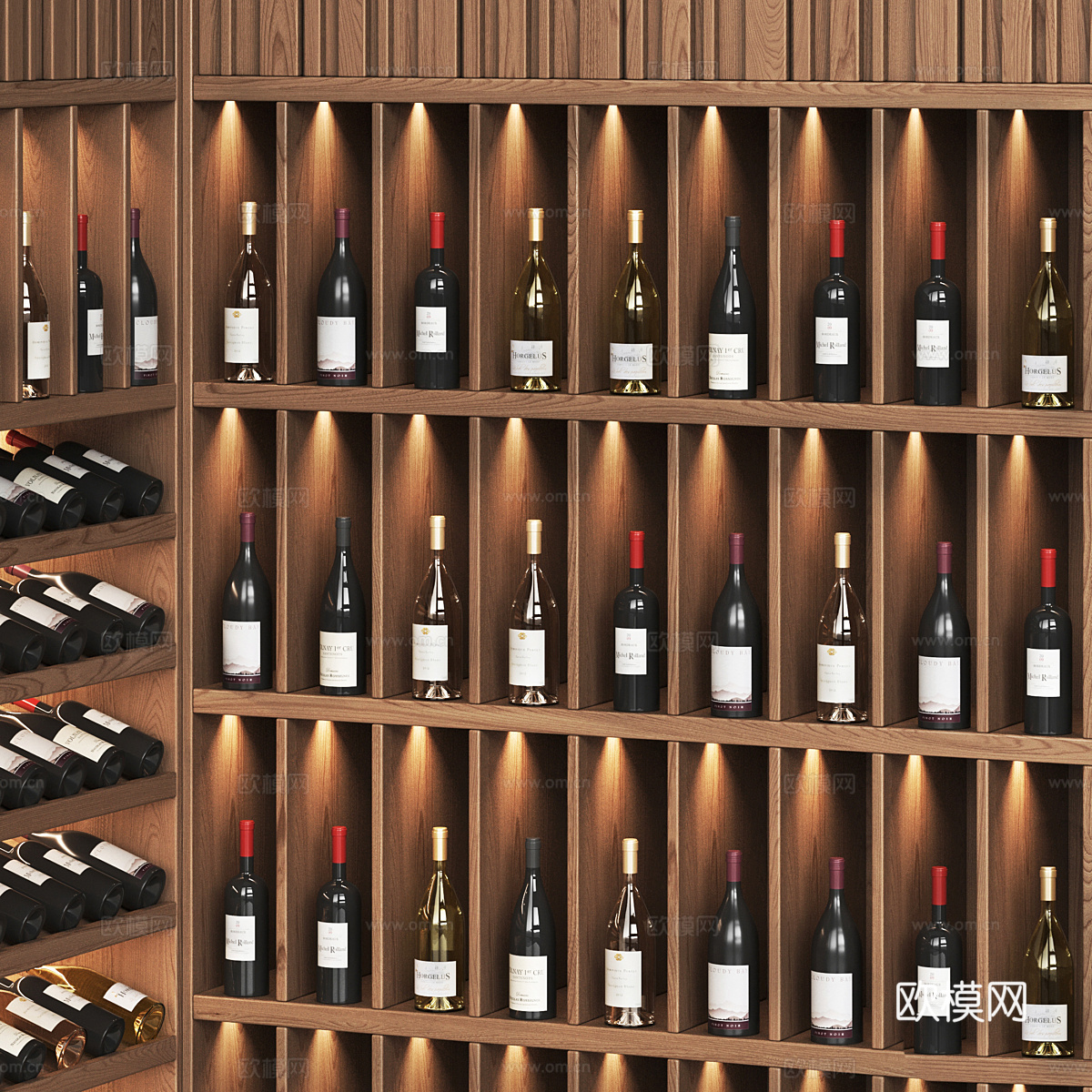 现代餐厅和葡萄酒商店酒柜搁架3d模型下载（渲染图3）