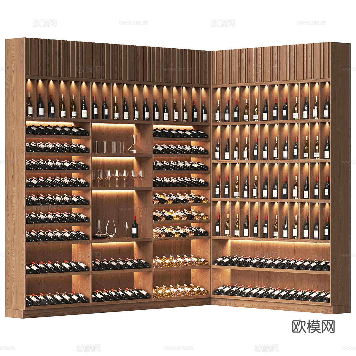 现代餐厅和葡萄酒商店酒柜搁架3d模型下载（渲染图1）