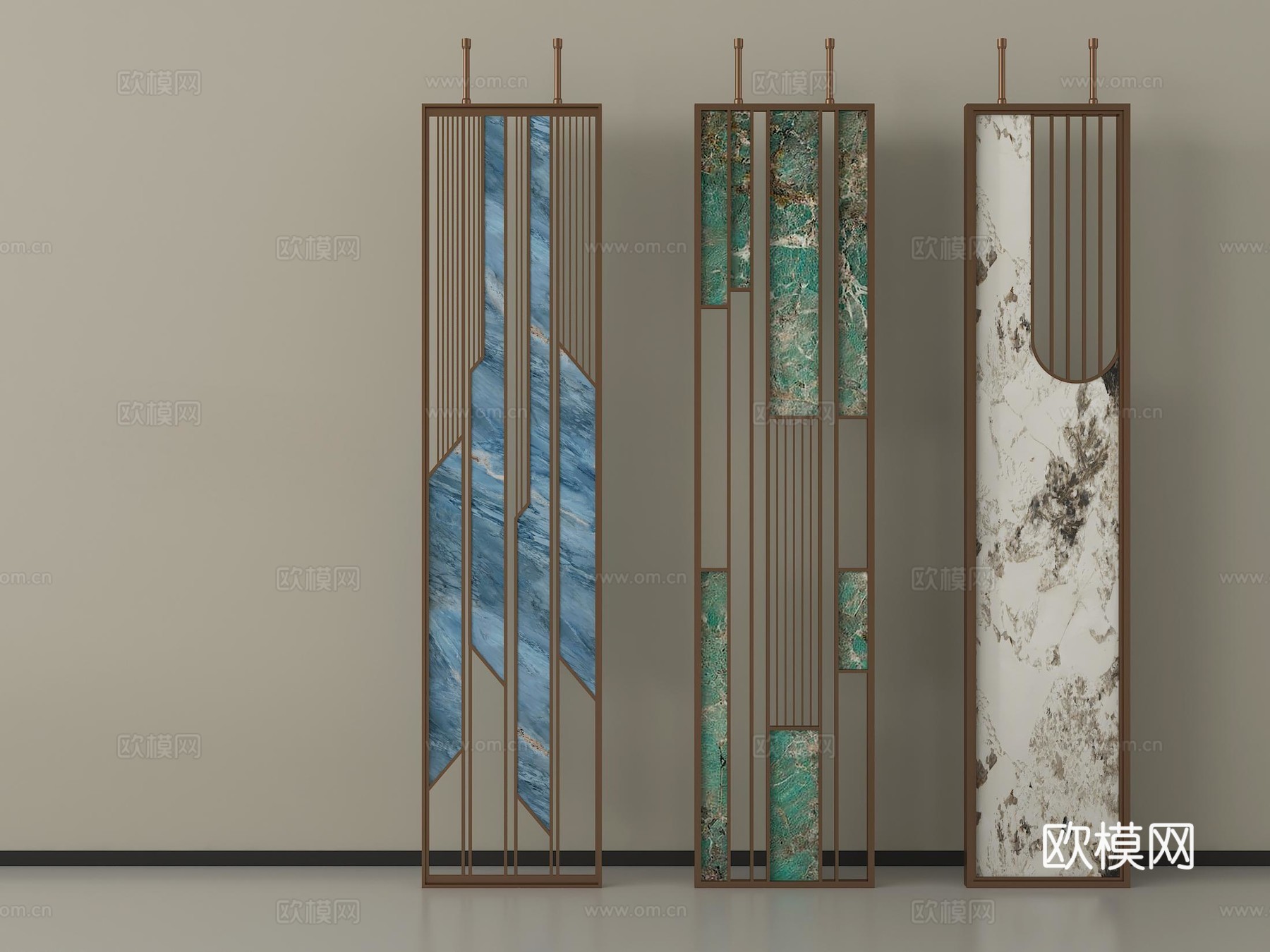 新中式屏风 隔断 金属屏风3d模型下载