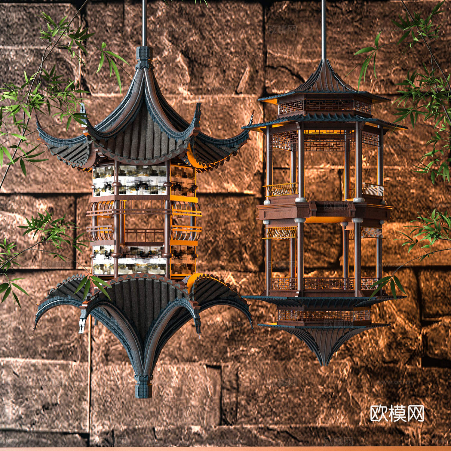 古建筑吊灯su模型