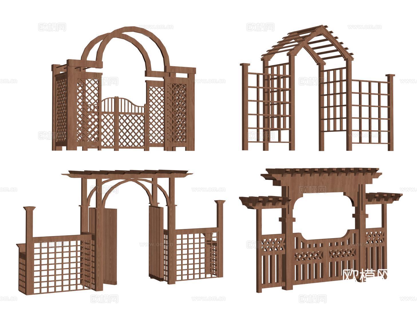 花园防腐拱门 户外庭院防腐木栅栏门 半腰门 篱笆门 院子围栏su模型su模型