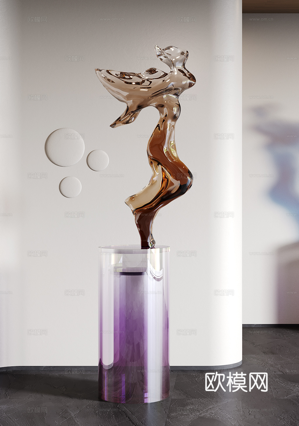 现代水晶雕塑3d模型下载（渲染图2）