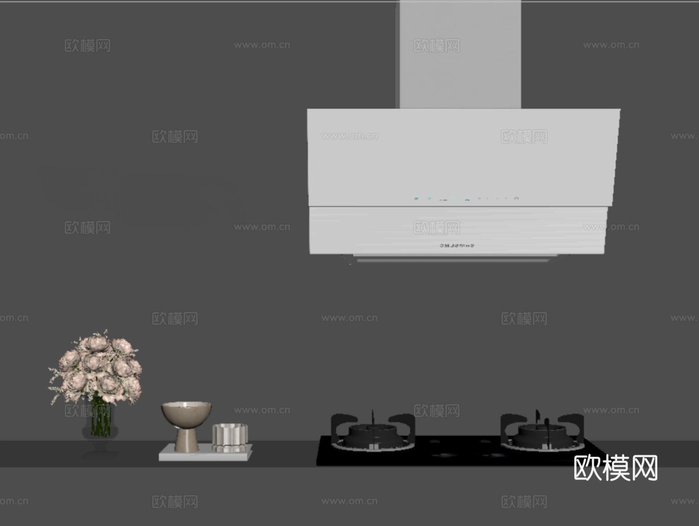 现代油烟机 炉具su模型